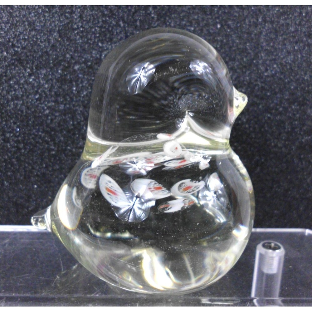 Vintage Millefiori Art Glass Chick Paperweight Baby Bird Figurine Clear 3 Inch